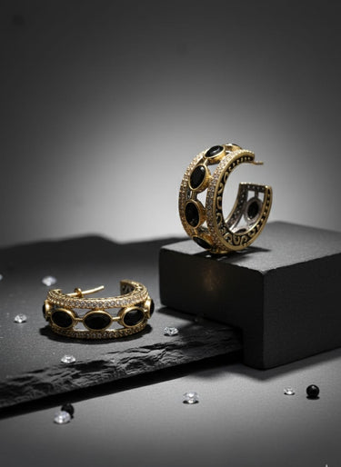 Black Shimmer Hoops Earrings